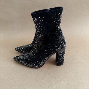 Isnom Black Rhinestone Boots Size 7